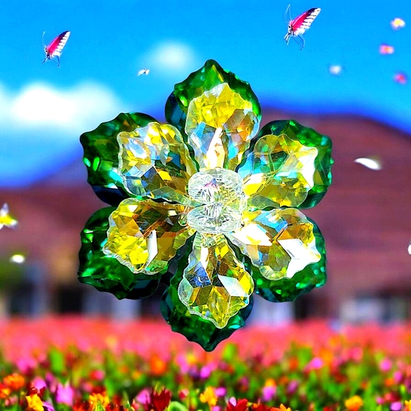 Jewelry - Green and Yellow Floral Crystal Brooch